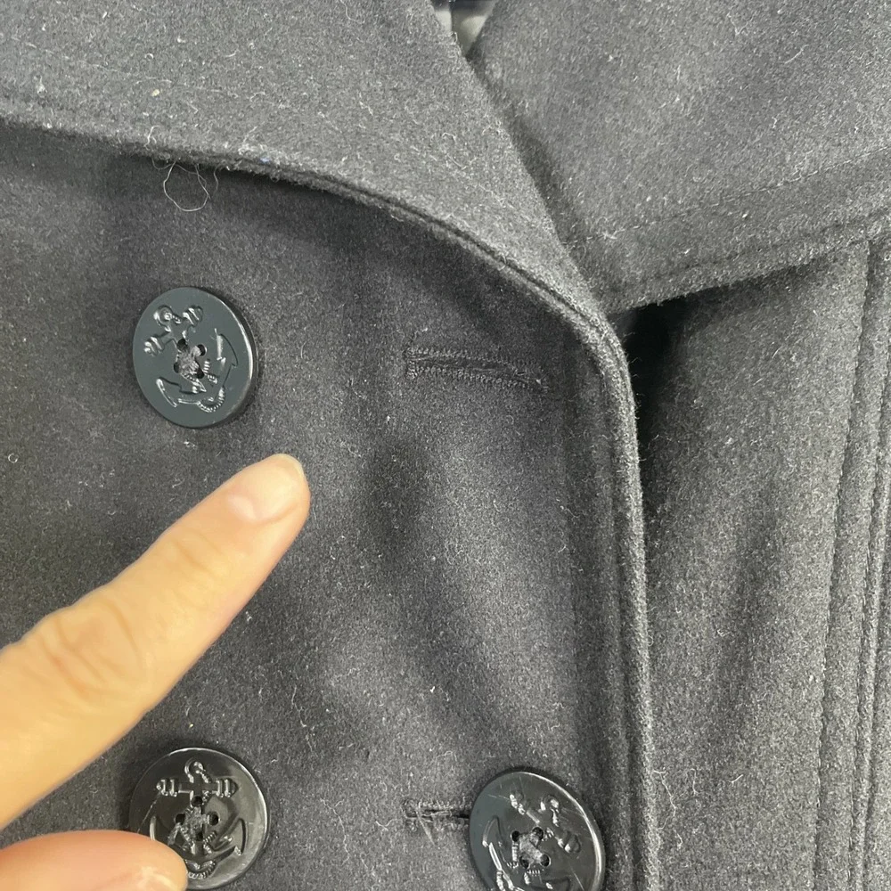 Nautica Peacoat Women 8 Black Double Breasted‎ Wool Blend Anchor Button Classic